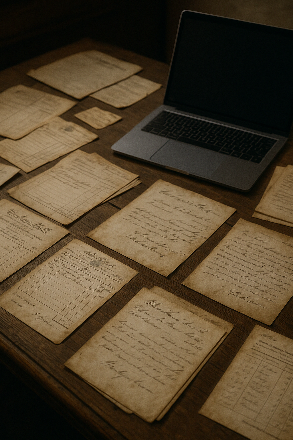 A desk covered in old documents
